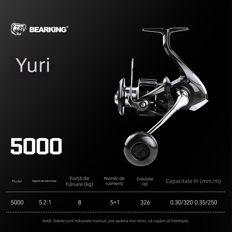 BearKing Yuri mulinetă spinning din carbon cu mâner dublu, pentru momeli, nivel începător, micro universal