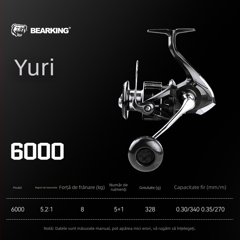BearKing Yuri mulinetă spinning din carbon cu mâner dublu, pentru momeli, nivel începător, micro universal