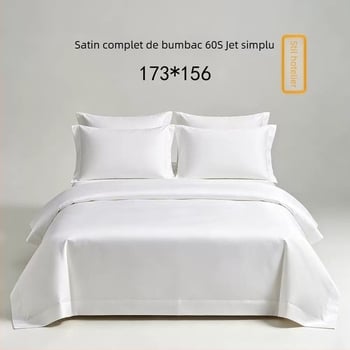 Hotel de cinci stele, 60s bumbac pur, satén alb, set de lenjerie de pat patru piese, pentru hoteluri și pensiuni