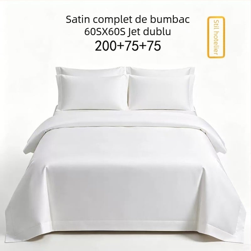 Hotel de cinci stele, 60s bumbac pur, satén alb, set de lenjerie de pat patru piese, pentru hoteluri și pensiuni