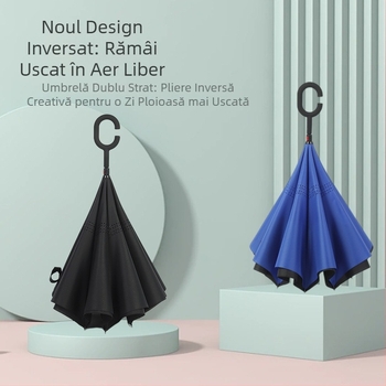 Umbrelă inversă cu două straturi, tijă dreaptă, poate sta în picioare, imprimare logo, umbrelă promoțională de afaceri
