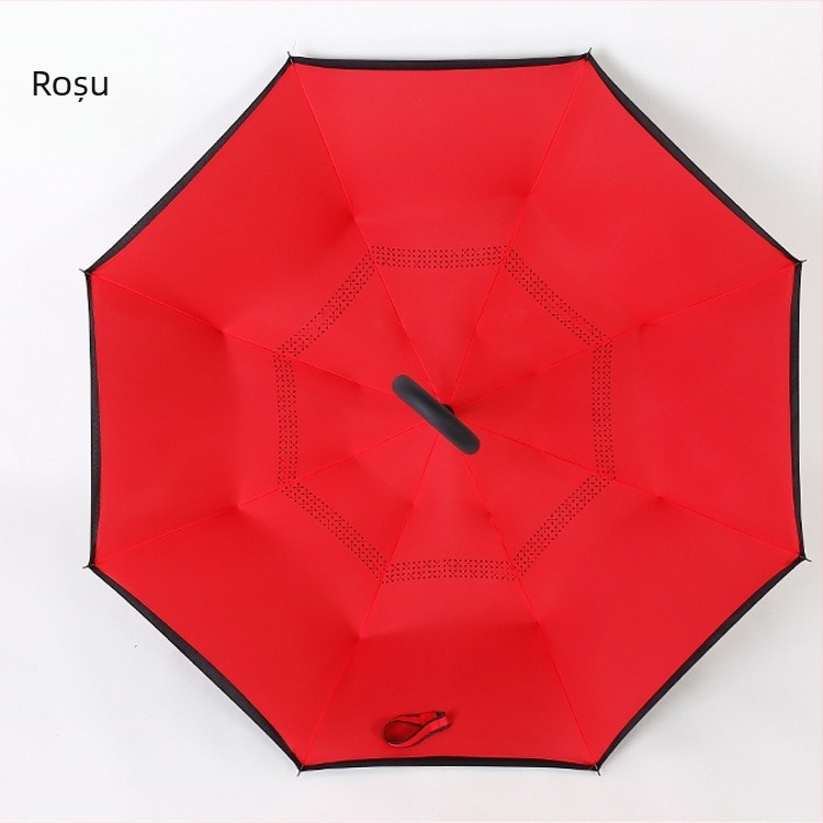 Umbrelă inversă cu două straturi, tijă dreaptă, poate sta în picioare, imprimare logo, umbrelă promoțională de afaceri