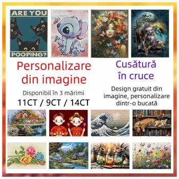 Set DIY broderie în cruce pe pânză de bumbac 11-count, model peisaj, stil nordic, cusut manual