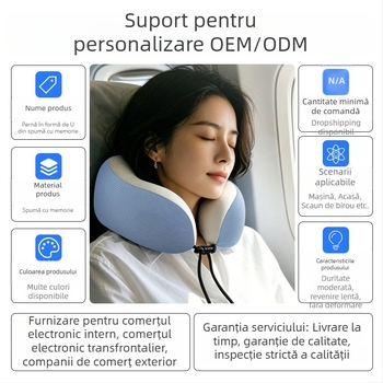Perne cervicală în formă de U din spumă cu memorie, pentru călătorii, birou și zboruri