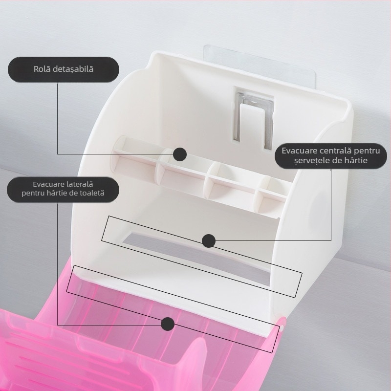 Cutie pentru hârtie igienică și suport pentru role, montaj fără găuri, design modern minimalist