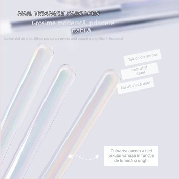 Styloul triunghiular de nail art pentru desenarea frunzelor, petalelor și fluturașilor, cu pensulă de relief