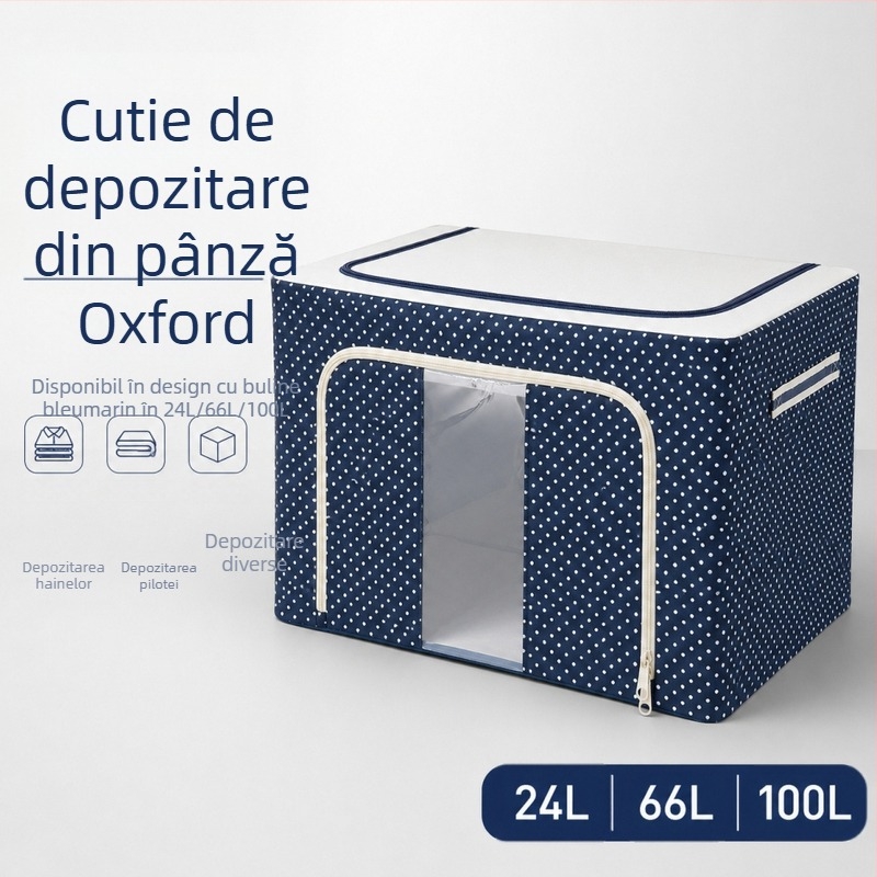 Cutie de depozitare pentru haine din stofă Oxford, mare dimensiune, deschidere frontală, organizator transparent pentru cuverturi, uz casnic