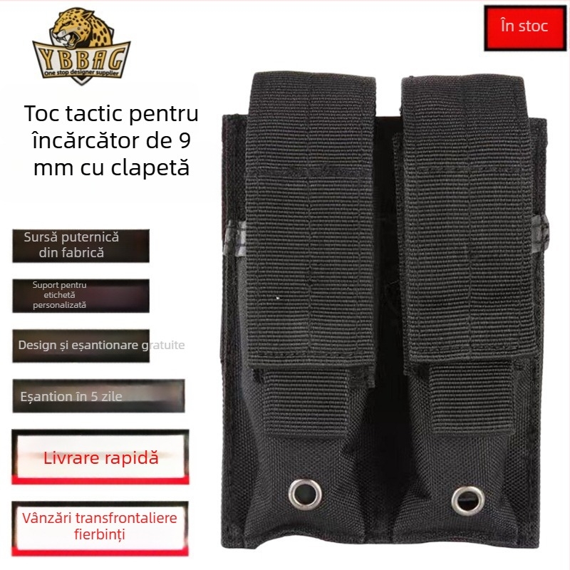 Dublă husă pentru magazine 9 mm — accesoriu tactic cu eliberare rapidă pentru activități în aer liber