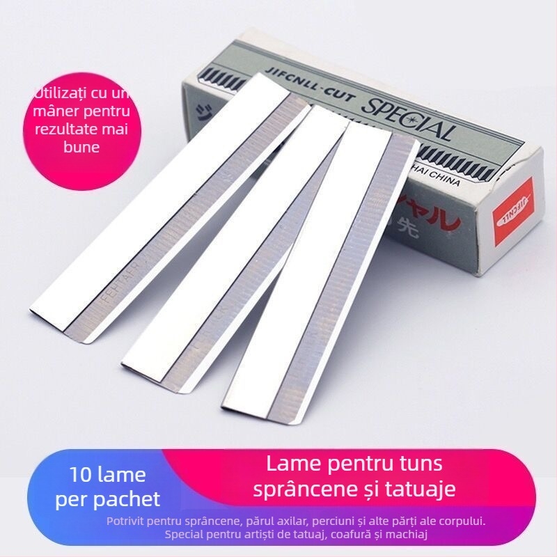 Tăietor pentru sprânene din oțel carbon, margine din sticlă și lamă zimțată, trimmer pentru sprânene de unică folosință, instrument de machiaj pentru sprâncene tatuate.