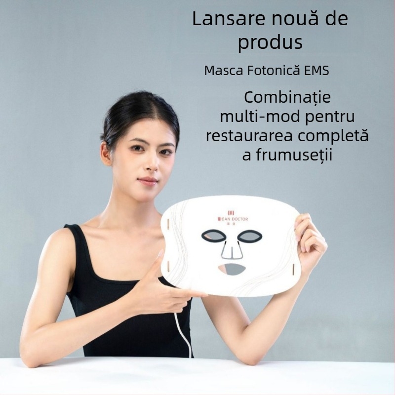 Mască LED pentru fototerapie cu EMS microcurent, dispozitiv de înfrumusețare din silicon, lumină colorată și rejuvenare a pielii