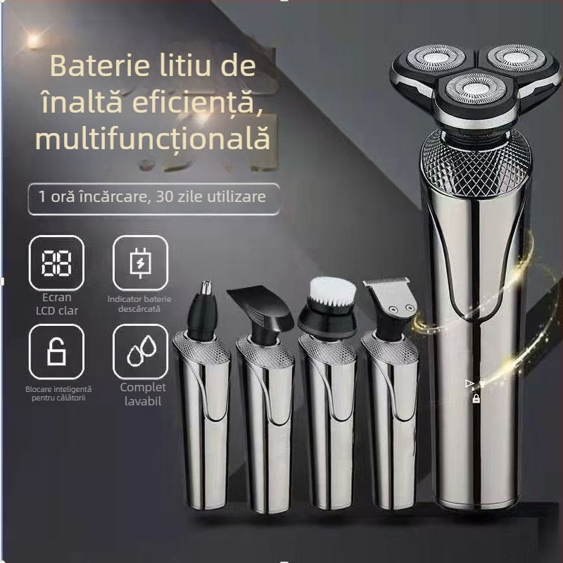Aparat de ras electric pentru bărbați, portabil și inteligent, cu trei lame, încărcare rapidă, trimmer de barbă puternic și reîncărcabil