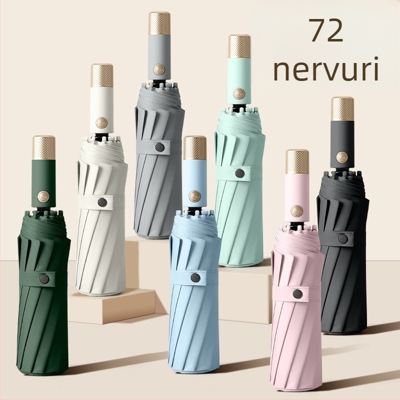 Umbrelă automată cu 72 spițe, acoperire neagră, umbrelă de publicitate pentru soare și ploaie, mare, rezistentă la vânt