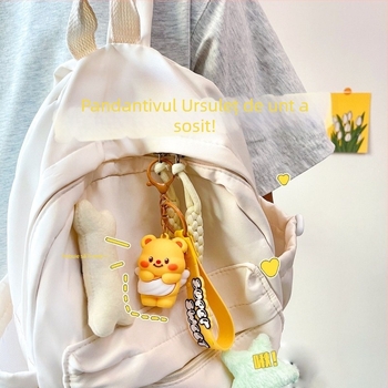 Urșuleț cremă de unt – breloc chei, pandantiv drăguț pentru geantă, ornament pluș creativ, cadou de absolvire