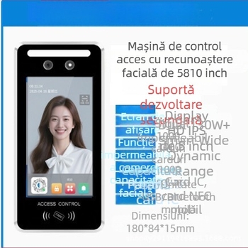 Sistem de prezență și control al accesului de 5 inci, cu recunoaștere facială dinamică, parolă, Wi‑Fi, deblocare prin amprentă, rezistent la apă