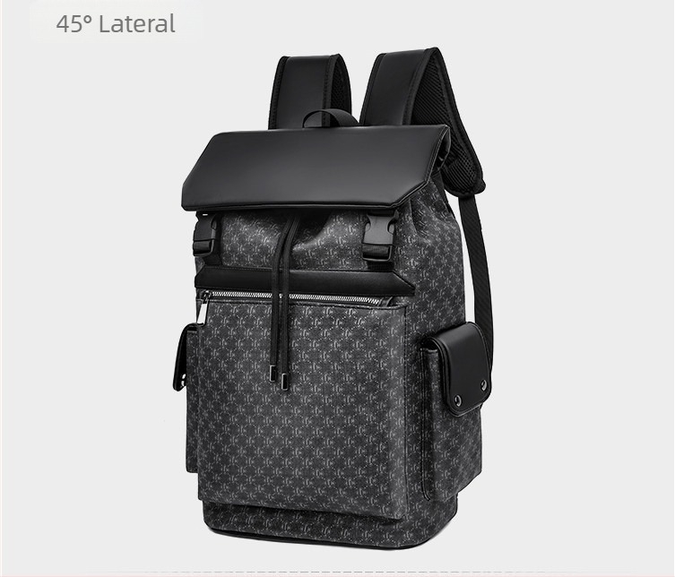 Rucsac bărbați cu capacitate mare pentru afaceri și naveta zilnică, aspect elegant și de înaltă calitate, material PU, model dungat, compatibil cu laptop de 8 inch.