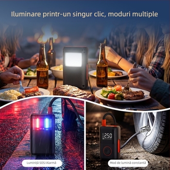Pompa de aer pentru pneuri auto, fără fir, portabilă, afișaj digital, iluminare de urgență, manometru pentru presiunea pneurilor, încărcare USB
