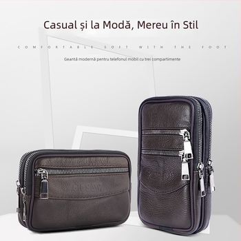 Geantă de talie pentru bărbați din piele naturală, verticală, 7 inch, multifuncțională, piele de primă calitate, antifurt
