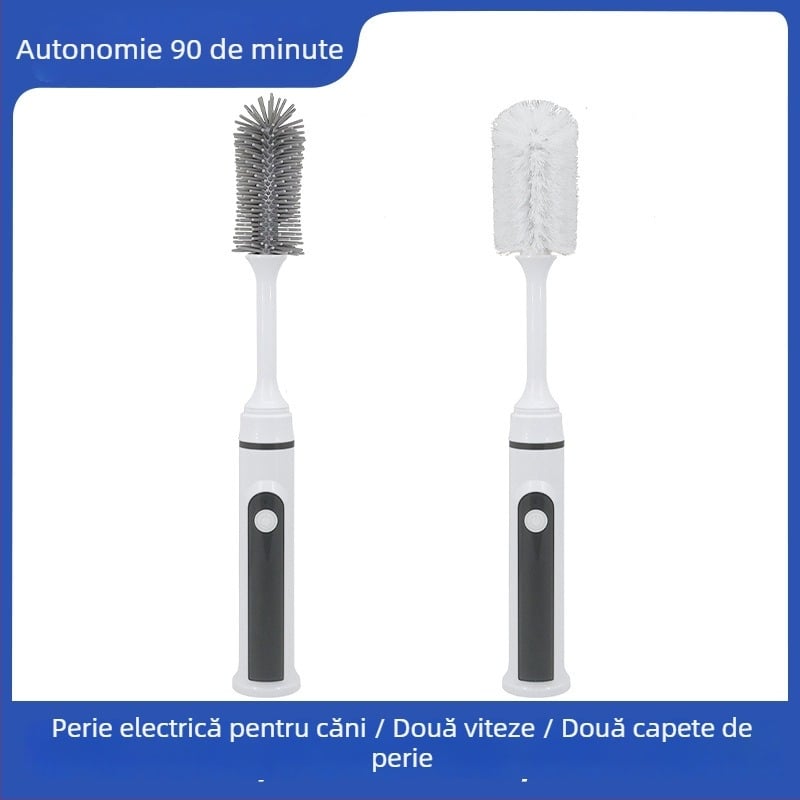 Set de perii de curățare electrice din silicon pentru pahare, sticle și tetine, cu mâner lung
