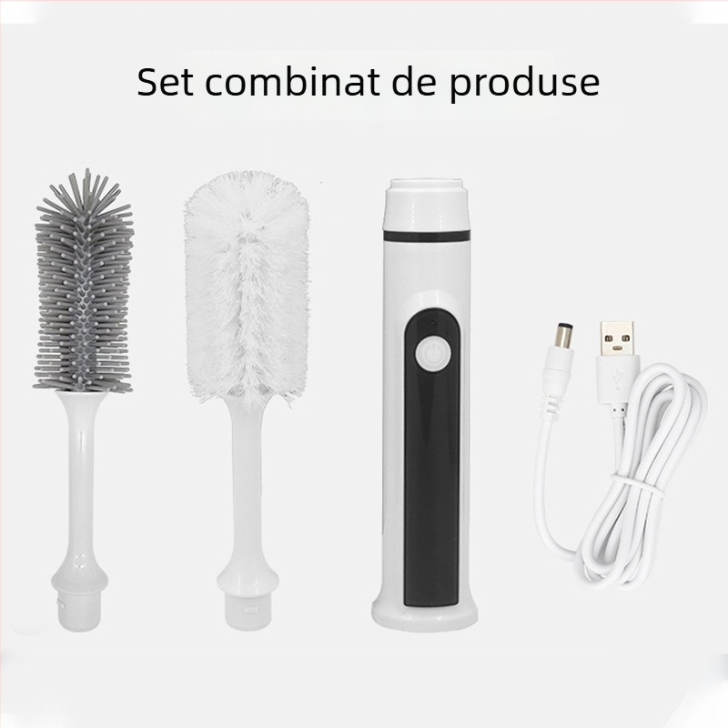 Set de perii de curățare electrice din silicon pentru pahare, sticle și tetine, cu mâner lung