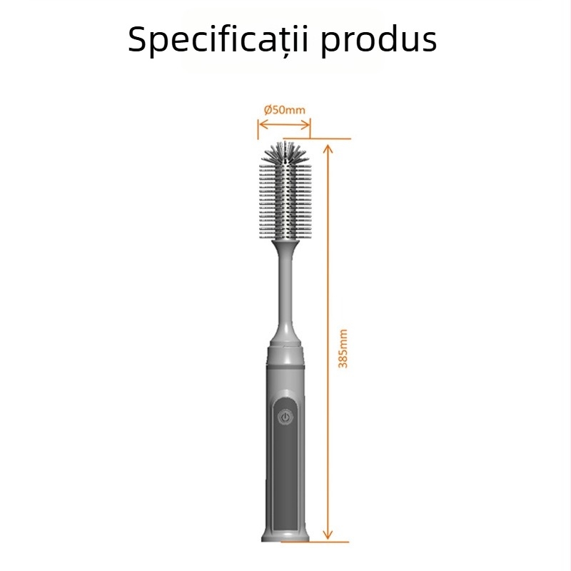 Set de perii de curățare electrice din silicon pentru pahare, sticle și tetine, cu mâner lung