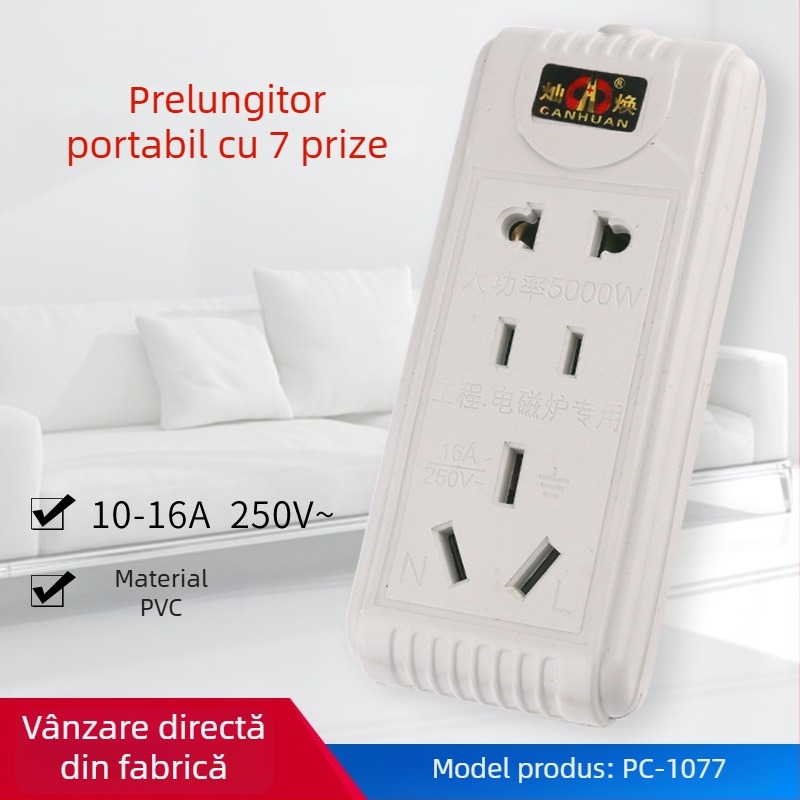 Prelungitor cu 7 prize, rezistent la șocuri și ignifug, de înaltă putere, priză multifuncțională pentru uz casnic și industrial