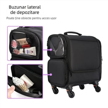 Cutie de machiaj pentru makeup artist, geantă rulatoare cu mâner telescopic, organizator portabil pentru manichiură și machiaj, capacitate mare