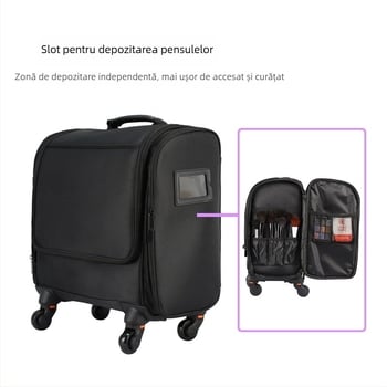 Cutie de machiaj pentru makeup artist, geantă rulatoare cu mâner telescopic, organizator portabil pentru manichiură și machiaj, capacitate mare