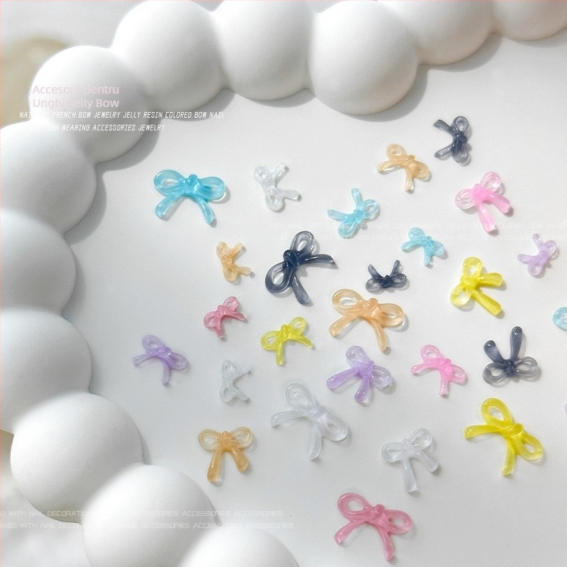 Accesorii pentru unghii cu fundă, gel transparent, 3D multicolor, pentru vară