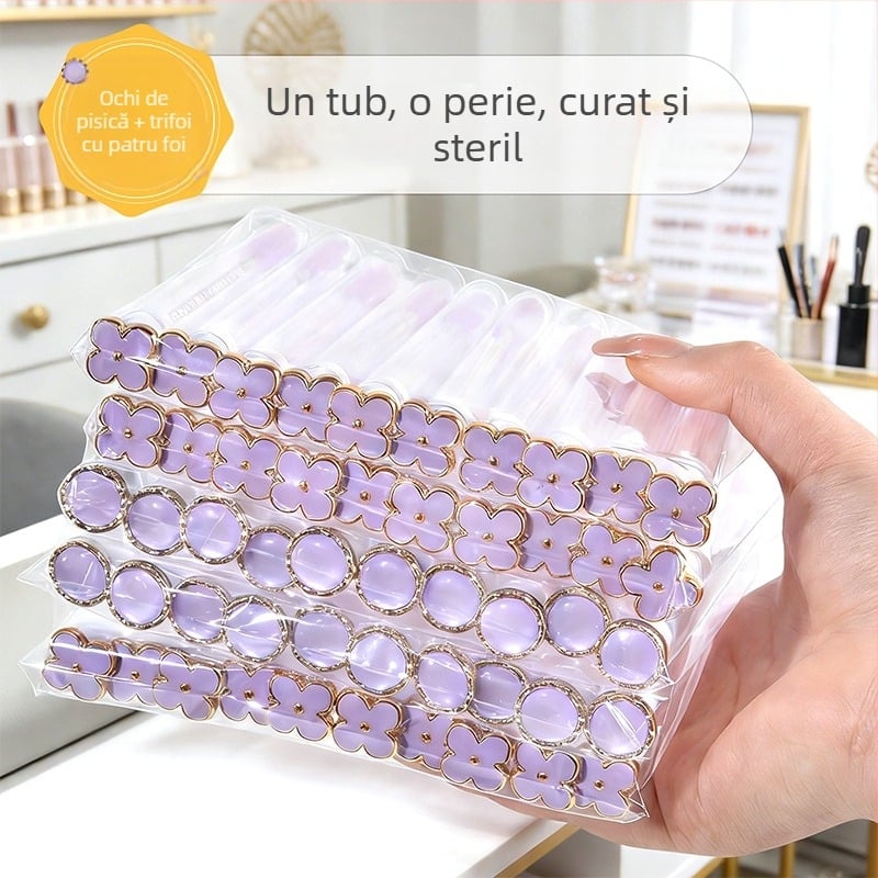 Perie pentru gene cu design ochi de pisică și trifoi cu patru foi, tub transparent, perie înlocuibilă pentru gene, perie cosmetică spirală pentru extensii de gene