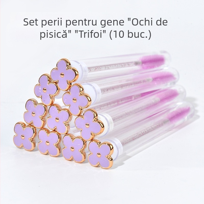 Perie pentru gene cu design ochi de pisică și trifoi cu patru foi, tub transparent, perie înlocuibilă pentru gene, perie cosmetică spirală pentru extensii de gene