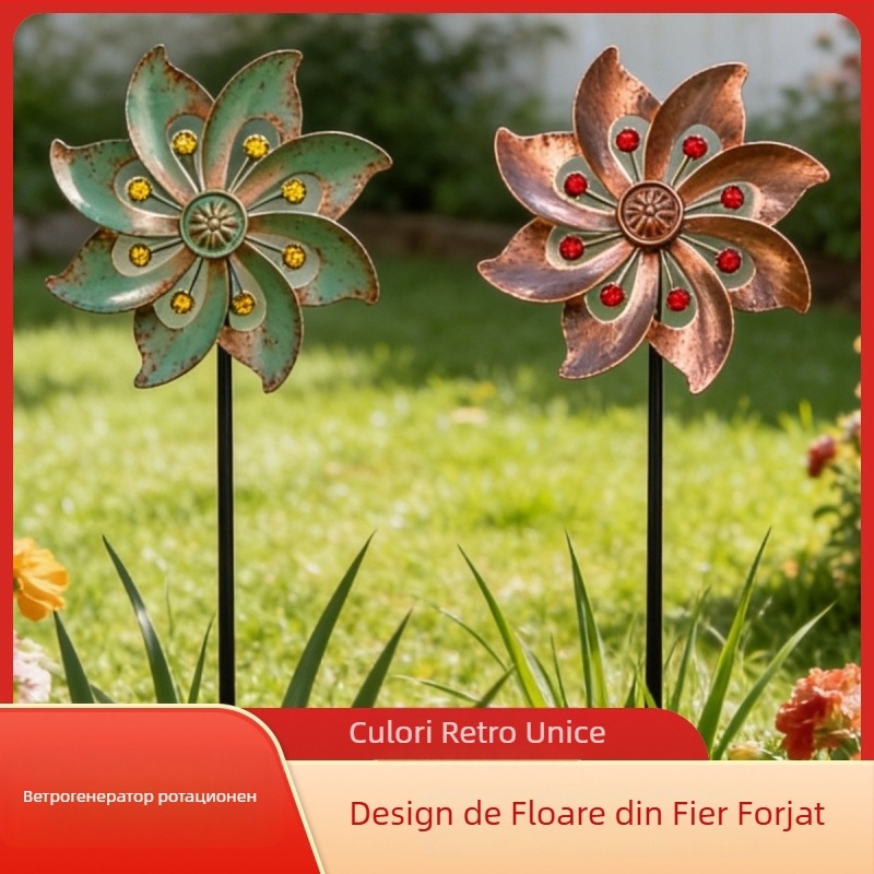 Turn de vânt metalic pentru grădină, decor exterior rotativ, sculptură din metal