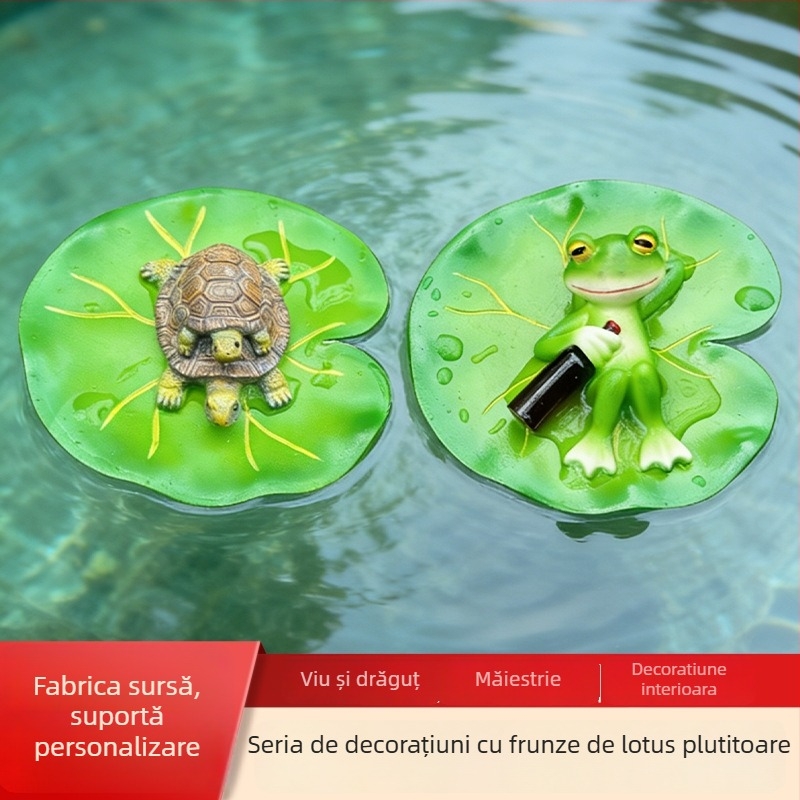 Bonsai plutitor cu frunze de lotus pentru grădină și iaz cu pești, obiect decorativ din rășină, decor viu