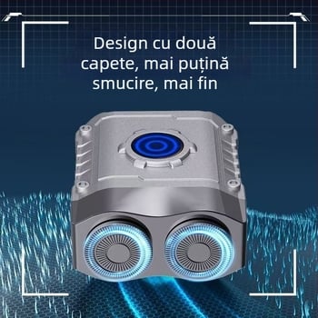 Aparat de ras electric mini pentru bărbați, compact pentru călătorii, cap rotativ cu două lame, corp din aliaj de aluminiu, utilizare umedă și uscată, reîncărcabil