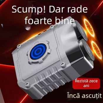 Aparat de ras electric mini pentru bărbați, compact pentru călătorii, cap rotativ cu două lame, corp din aliaj de aluminiu, utilizare umedă și uscată, reîncărcabil