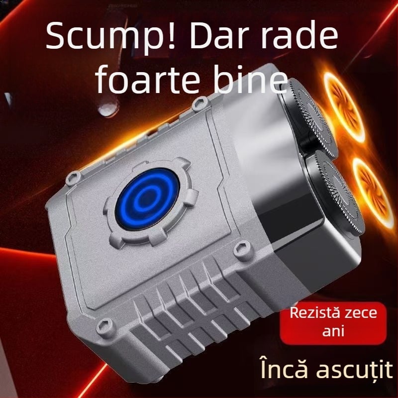 Aparat de ras electric mini pentru bărbați, compact pentru călătorii, cap rotativ cu două lame, corp din aliaj de aluminiu, utilizare umedă și uscată, reîncărcabil