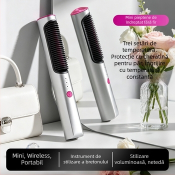 Pieptene mini fără fir pentru netezire și buclă pentru breton – instrument dual de styling pentru uz casnic