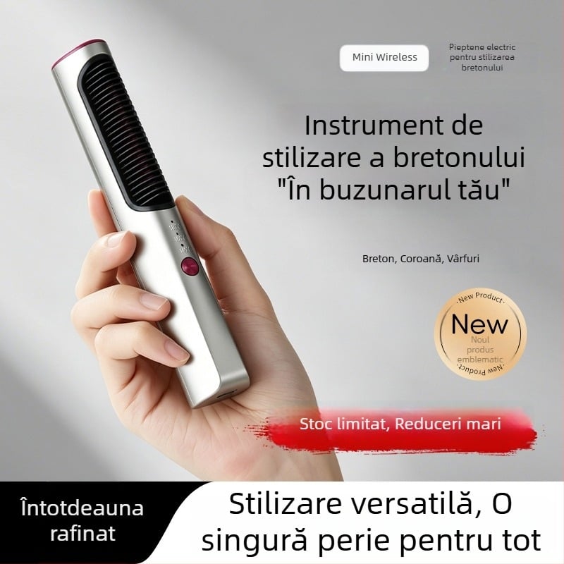 Pieptene mini fără fir pentru netezire și buclă pentru breton – instrument dual de styling pentru uz casnic