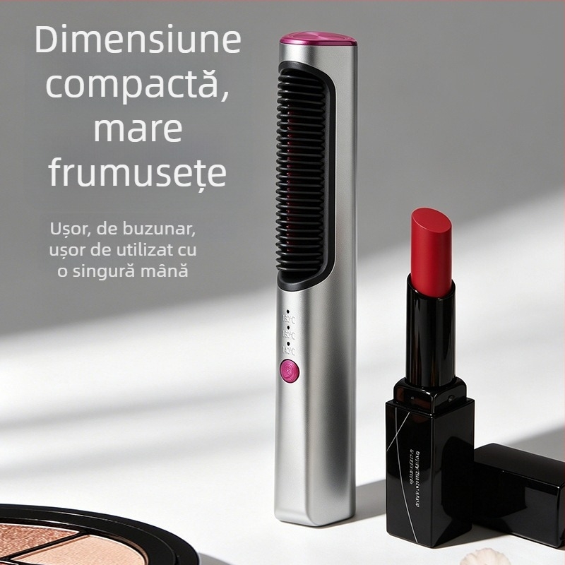 Pieptene mini fără fir pentru netezire și buclă pentru breton – instrument dual de styling pentru uz casnic