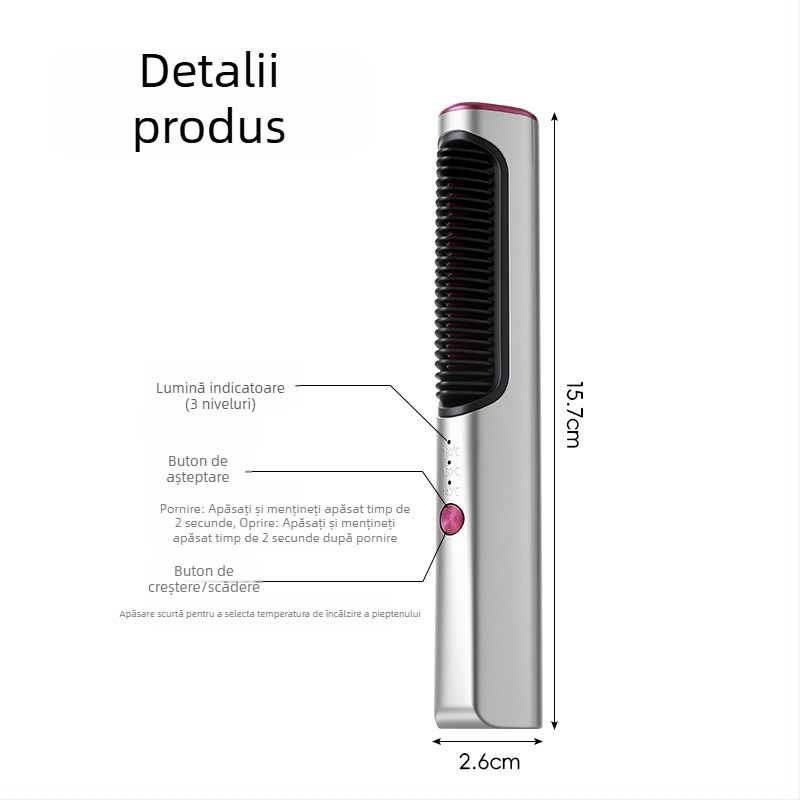Pieptene mini fără fir pentru netezire și buclă pentru breton – instrument dual de styling pentru uz casnic