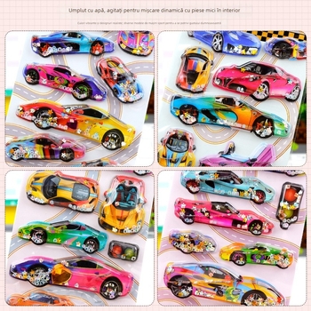 Sticker 3D cu mașină de curse pentru copii – mașină sport din desene animate, cu efect de apă și nisip de cristal