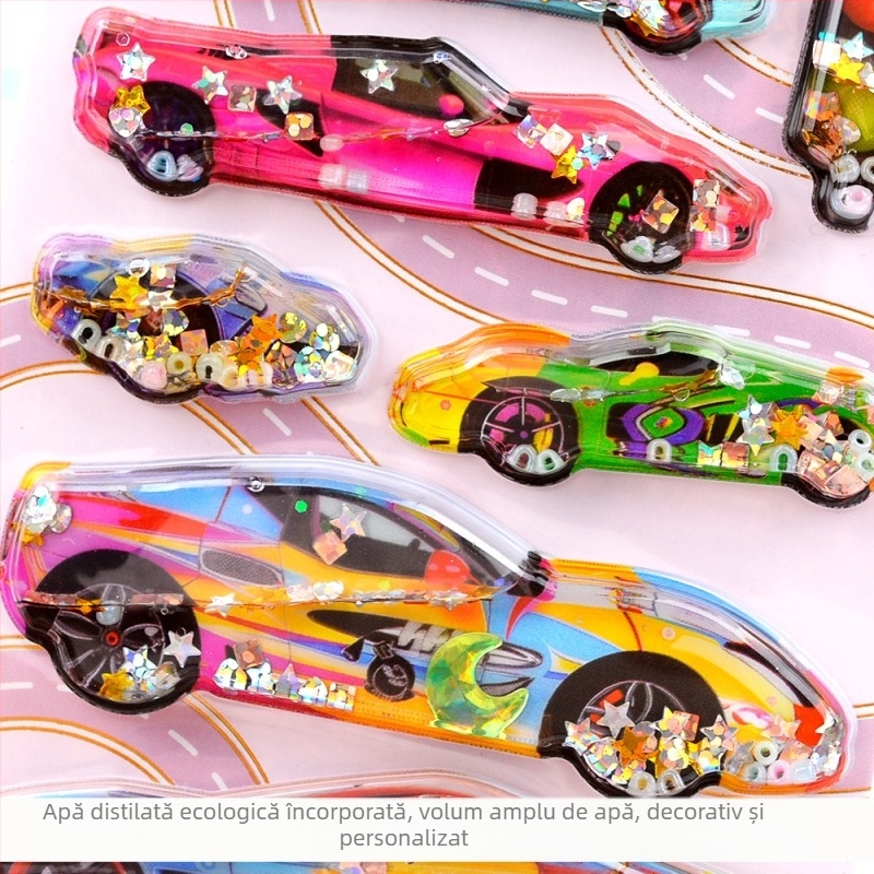 Sticker 3D cu mașină de curse pentru copii – mașină sport din desene animate, cu efect de apă și nisip de cristal