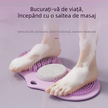 Covor de masaj pentru picioare de baie cu acupresiune, perie în formă de mugure de bambus, exfoliant cu piatră vulcanică și pernă moale din cauciuc pentru masajul picioarelor