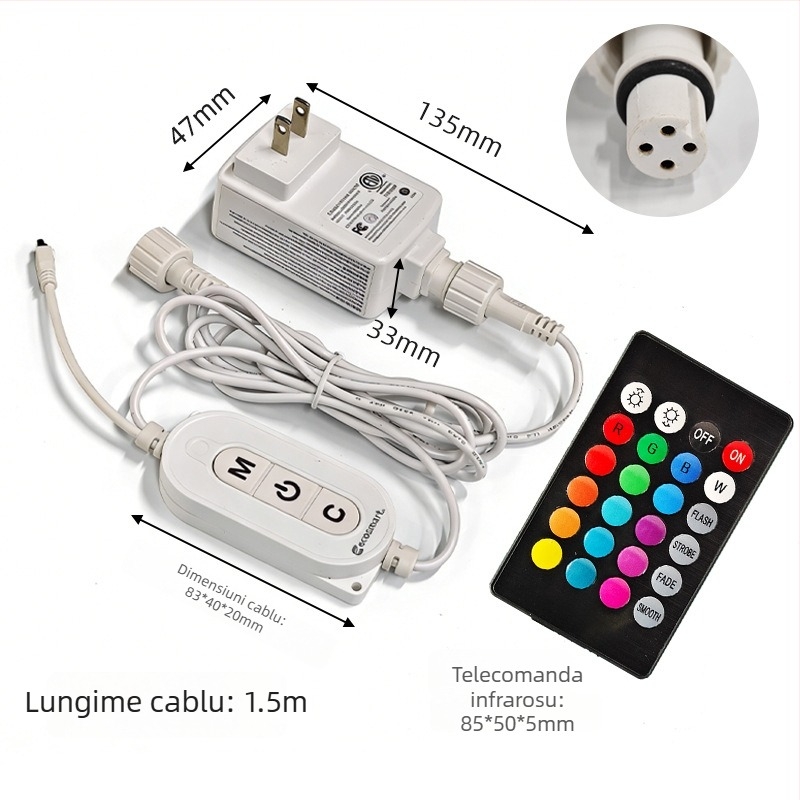 Bandă LED RGB circulară pentru țevi de apă, telecomandă infraroșu și controler