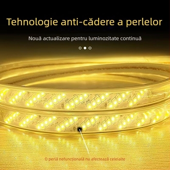 Bandă LED impermeabilă 220V, 320 LEDuri, luminozitate înaltă, aranjament diagonal în cinci rânduri, iluminare interioară