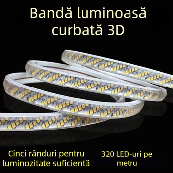 Bandă LED impermeabilă 220V, 320 LEDuri, luminozitate înaltă, aranjament diagonal în cinci rânduri, iluminare interioară