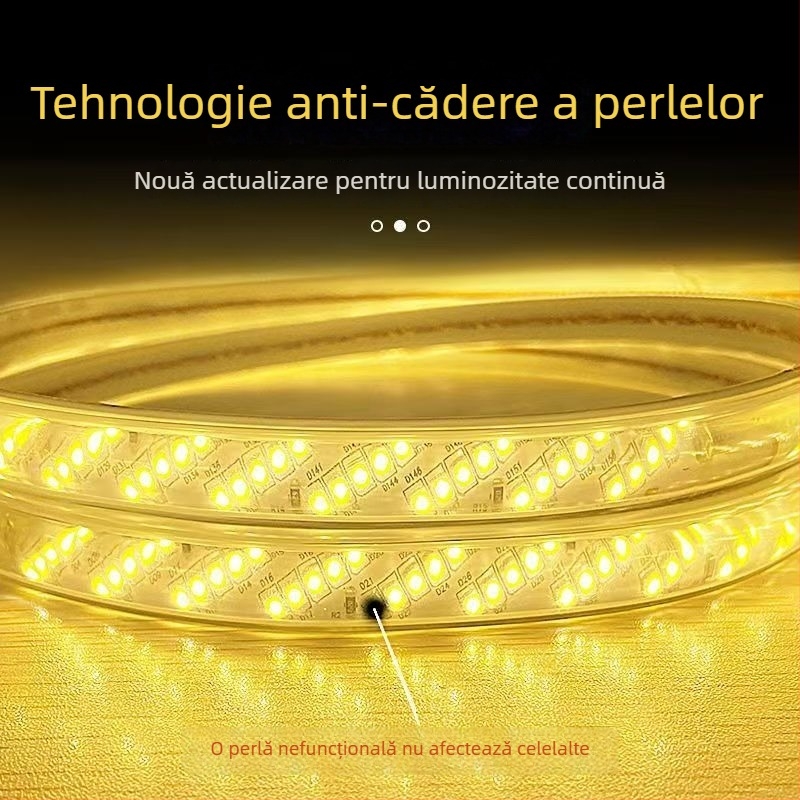 Bandă LED impermeabilă 220V, 320 LEDuri, luminozitate înaltă, aranjament diagonal în cinci rânduri, iluminare interioară