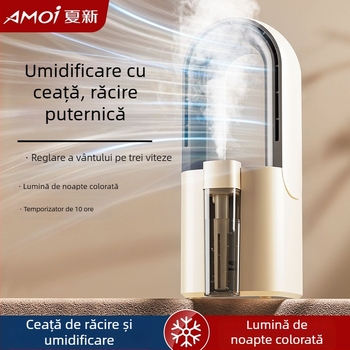 Ventilator fără palete cu ceață de umidificare și lumină de noapte
