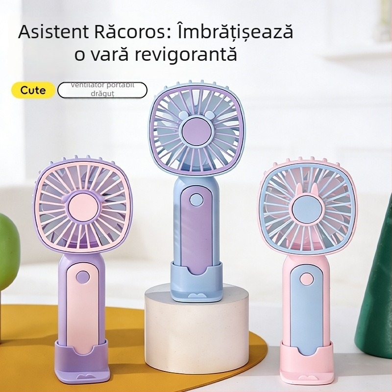 Ventilator manual USB reîncărcabil 2026, ventilator mini portabil pentru birou cu baterie încorporată, 5 palete, silențios sub 36 dB, 3 trepte de viteză, greutate 70 g, dimensiuni 15,8 × 7 × 5,8 cm, funcție power bank