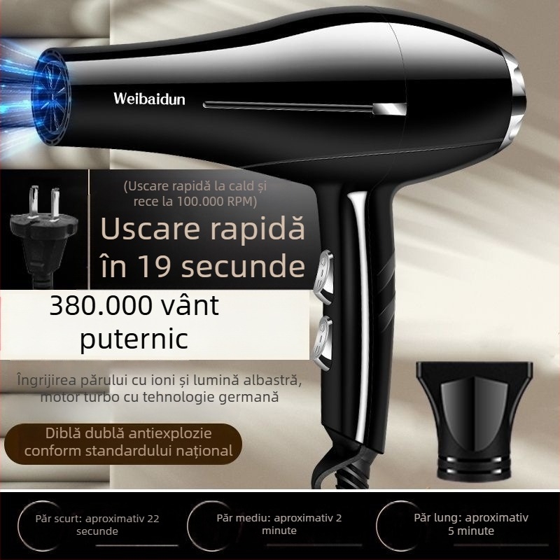 Uscător de păr puternic, cu lumină albastră și ioni negativi, funcționare silențioasă, îngrijire a părului, uscare rapidă, pentru salon și uz casnic.