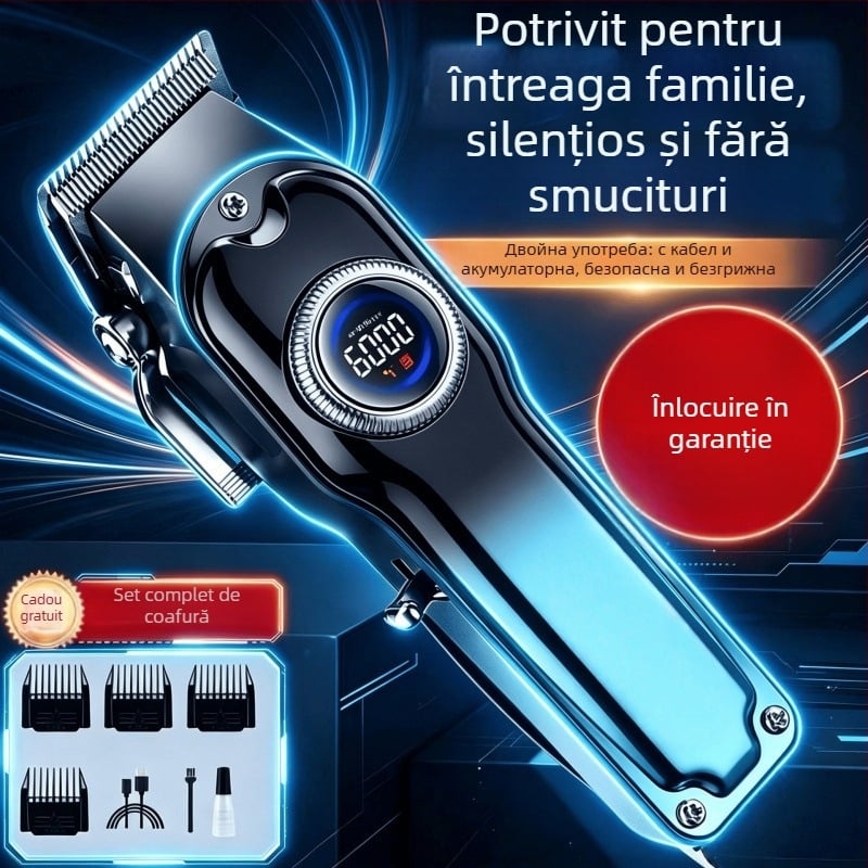 Mașină de tuns păr pentru uz casnic, motor fără perii, lamă detașabilă lavabilă, baterie încorporată, zgomot redus